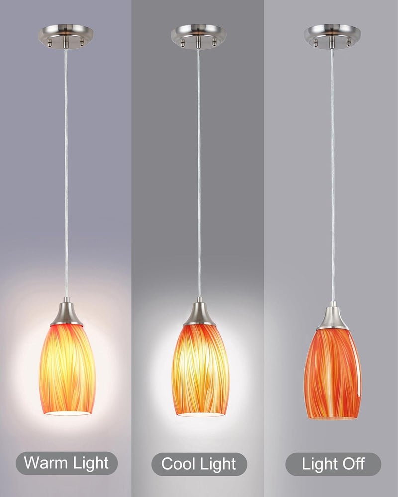 karyfine Glass Pendants Lights Kitchen Island Handcrafted Art Glass Mini Pendant Light Fixtures Oval Pendant Light Shade with Brush Nickel Finish Adjustable Cord for Kitchen Over Sink,Hallway,Dining/Bath - Image 3
